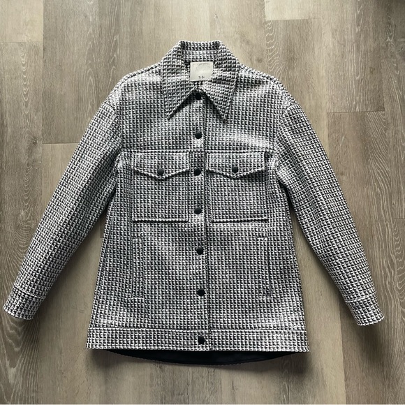 Tibi Woven Houndstooth Black White Coated Jacket Pointed Collar Sample - Picture 1 of 15